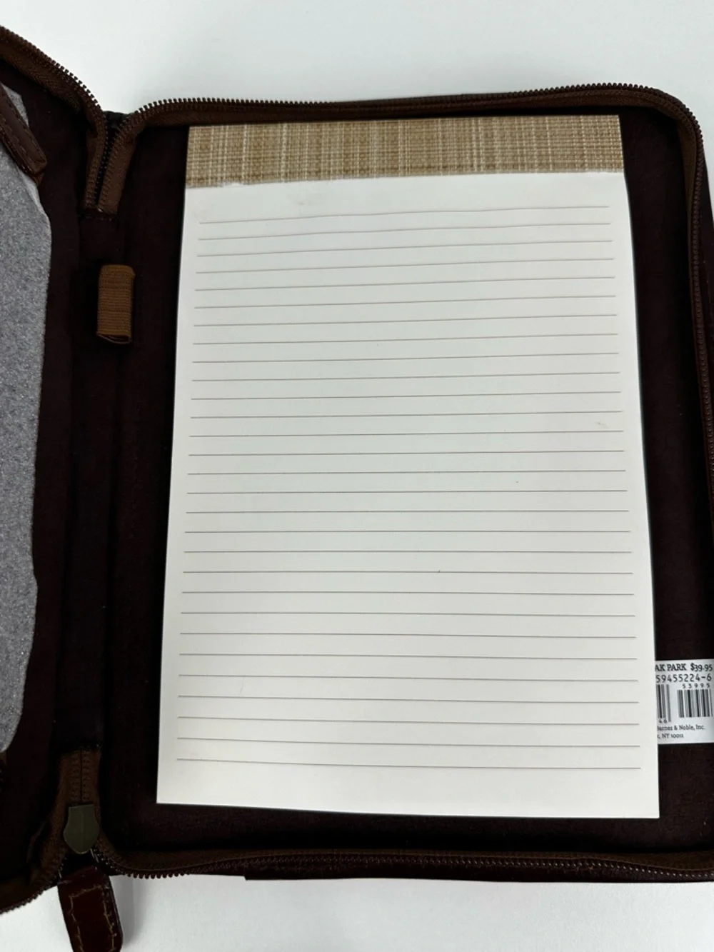 Oak Park Tablet Folio from Barnes & Noble Brown Edges with Tan Cloth Zip Closure